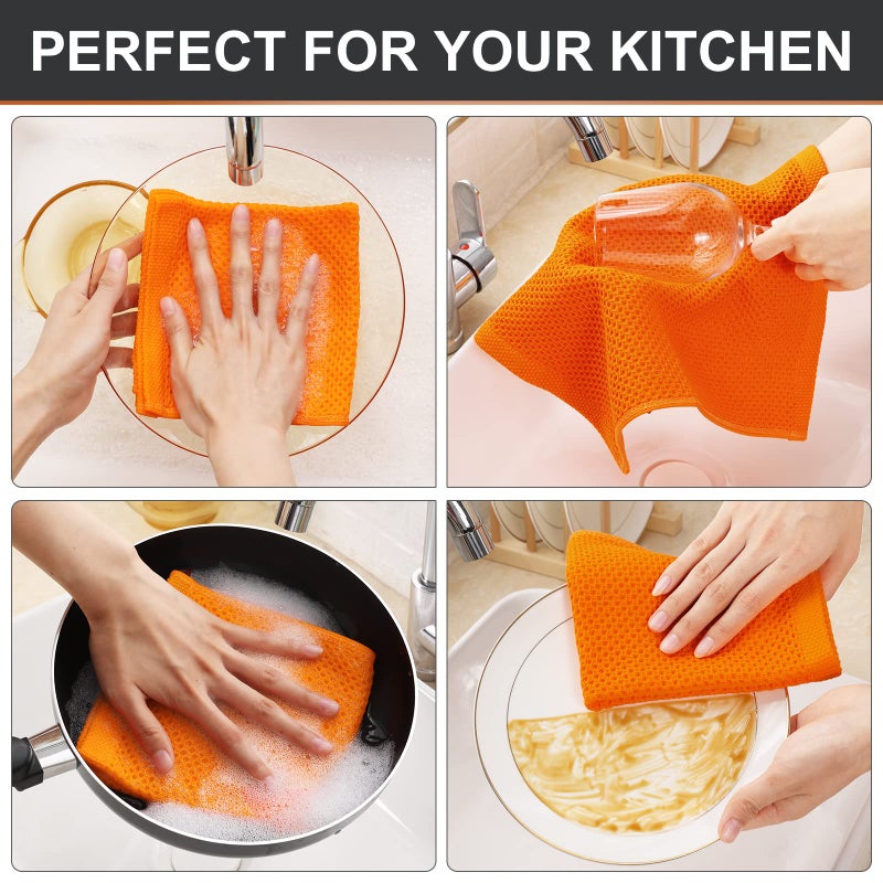 Kitinjoy 100% Cotton Kitchen Dish Cloths  6 Pack Waffle Weave Ultra Soft Absorbent Dish Towels for Drying Dishes Quick Drying Kitchen Towels Dish Rags  12 X 12 Inches  Orange - Image 3