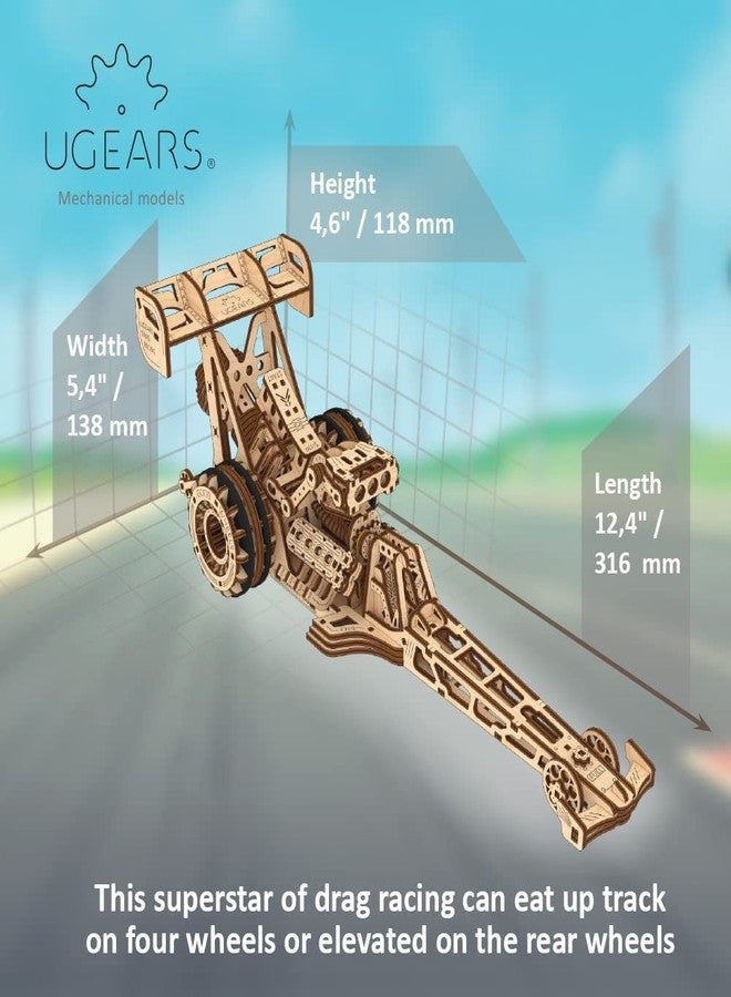 UGEARS Dragster Car Model Kit - Top Fuel Dragster Model Kits 3D Puzzle with Powerful Spring Motor - Drag Racing Model Car Kits 3D Puzzles for Self-Assembly - 3D Wooden Puzzles for Adults and Kids - Image 3