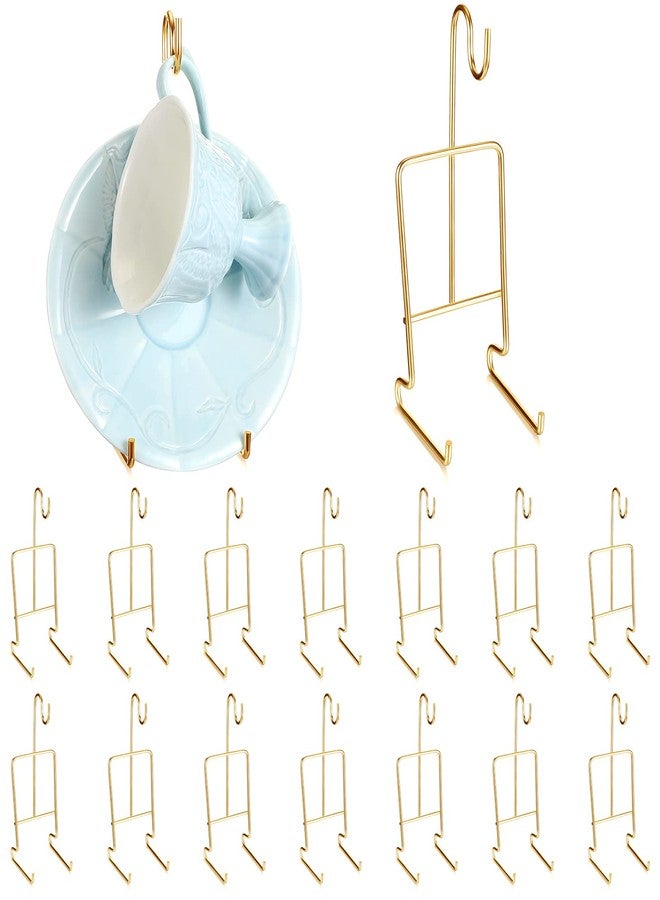 Suclain 16 Pcs Small Tea Cup and Saucer Display Stand Holder Rack China Metal Cup Saucer Holder Display Shelf Coffee Mug Organizer for Plate Teapot - Image 1