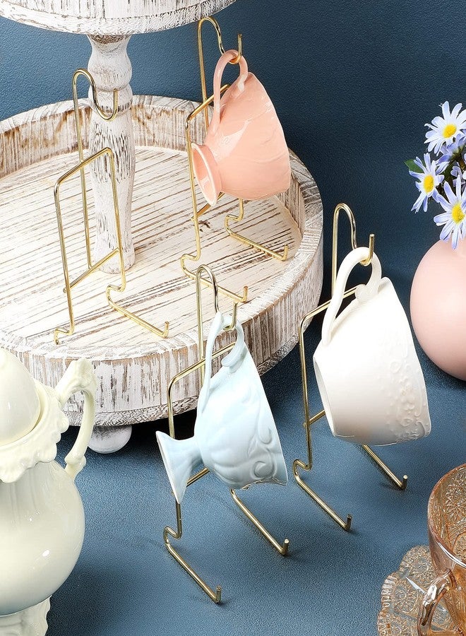 Suclain 16 Pcs Small Tea Cup and Saucer Display Stand Holder Rack China Metal Cup Saucer Holder Display Shelf Coffee Mug Organizer for Plate Teapot - Image 3