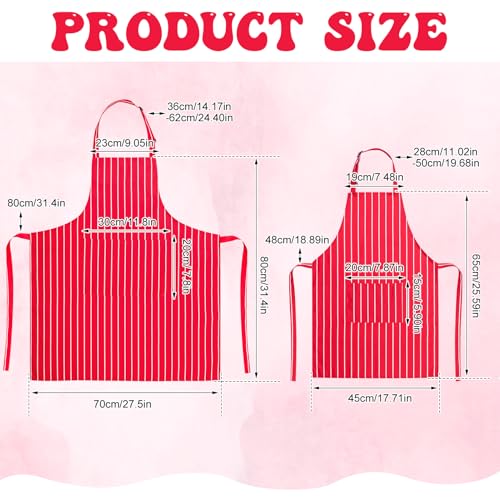 XLSXEXCL 6 Pcs 1950s Waiter Costume Kit Soda Jerk Costume Kit Red and White Striped Apron with 2 Pockets Chef Hat Adjustable Red Bow Ties Accessories for Circus Carnival Party Full Style - Image 3
