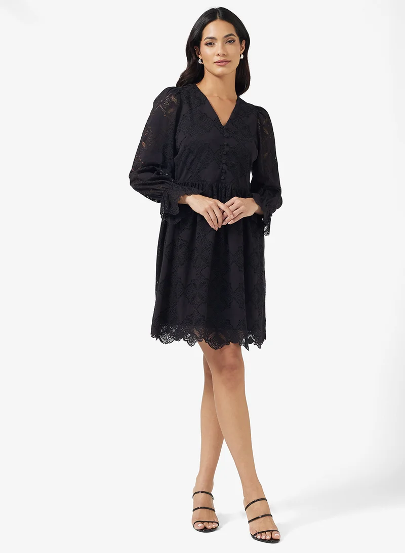 YAS Lace Detail V Neck Mini Dress