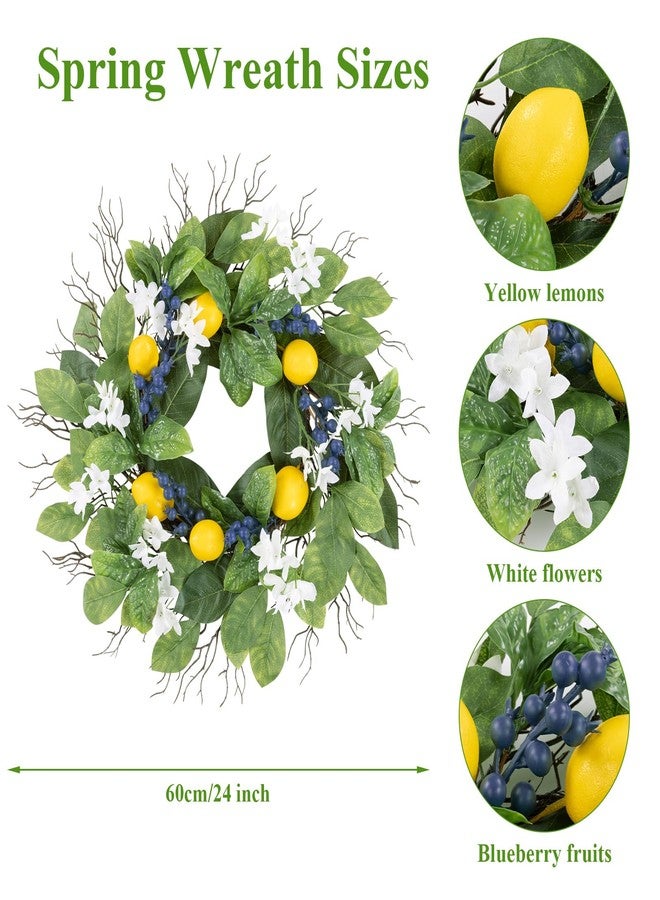 U'Artlines 24 Inch Lemon Wreath for Front Door, Spring Summer Door Wreaths with Fake Lemons Blueberry Greenery Wreath for All Seasons Window Wall Wedding Indoor Outdoor Decor - Image 2