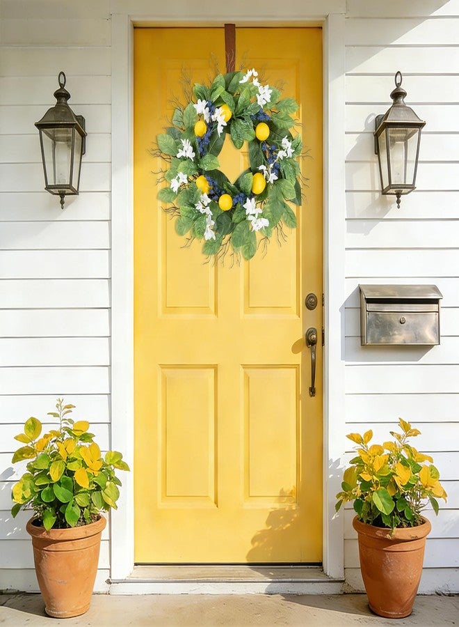U'Artlines 24 Inch Lemon Wreath for Front Door, Spring Summer Door Wreaths with Fake Lemons Blueberry Greenery Wreath for All Seasons Window Wall Wedding Indoor Outdoor Decor - Image 5
