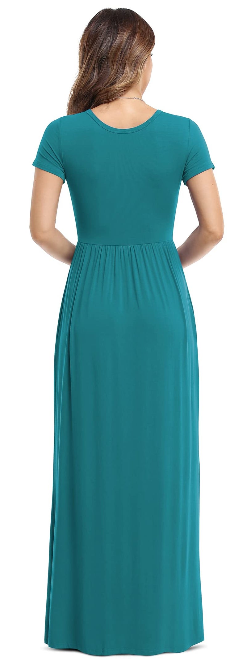 VIISHOW Women's Short Sleeve Loose Plain Maxi Dresses Casual Long Dresses with Pockets（Acid Blue,Medium） - Image 3