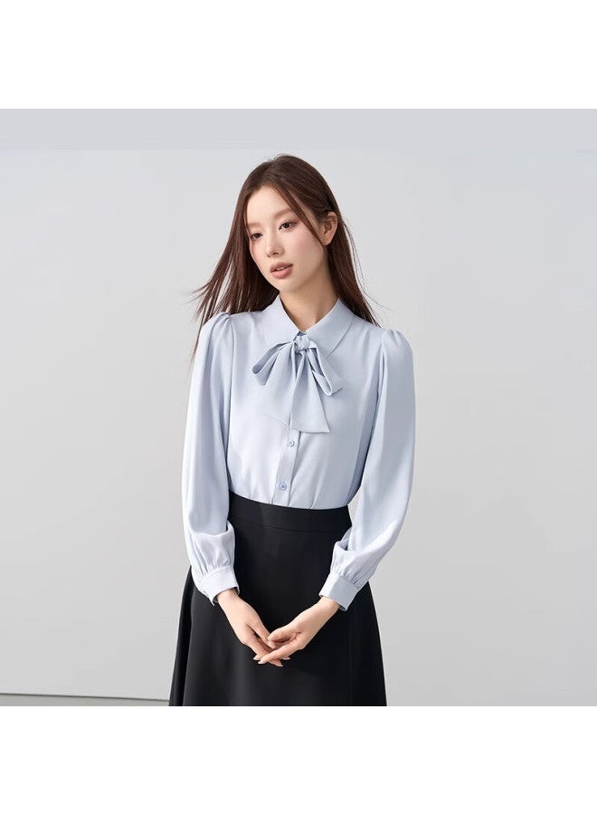 Bodexiaojie Blue Blouse Women's Professional Formal Wear Top, Teacher Certification Interview Suit Inner Layer, Commuter Outfit, Chiffon Blouse