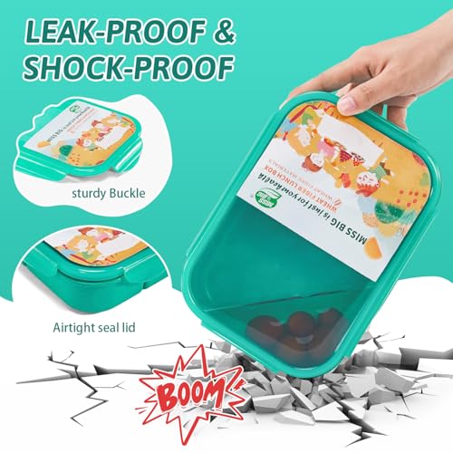 MISS BIG Bento Box for Kids, Leakproof Lunch Box, No BPAs & Chemical Dyes, M/W, D/W & Fridge Safe (1150ml Green) - Image 3