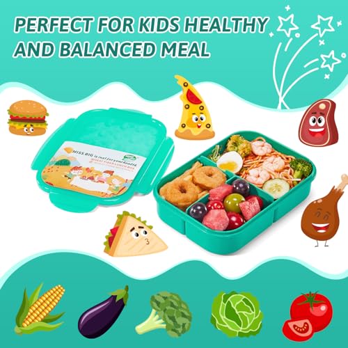 MISS BIG Bento Box for Kids, Leakproof Lunch Box, No BPAs & Chemical Dyes, M/W, D/W & Fridge Safe (1150ml Green) - Image 2