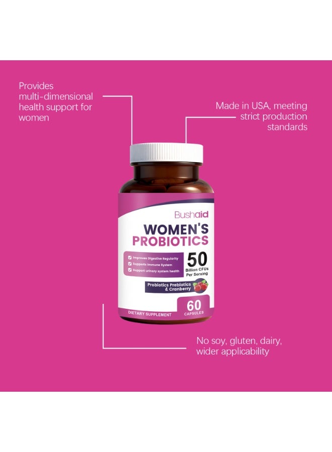 Bushaid Women's Probiotic Capsules 60 Capsules - 50 Billion Live Bacteria + Cranberry for Gut Health - Image 4