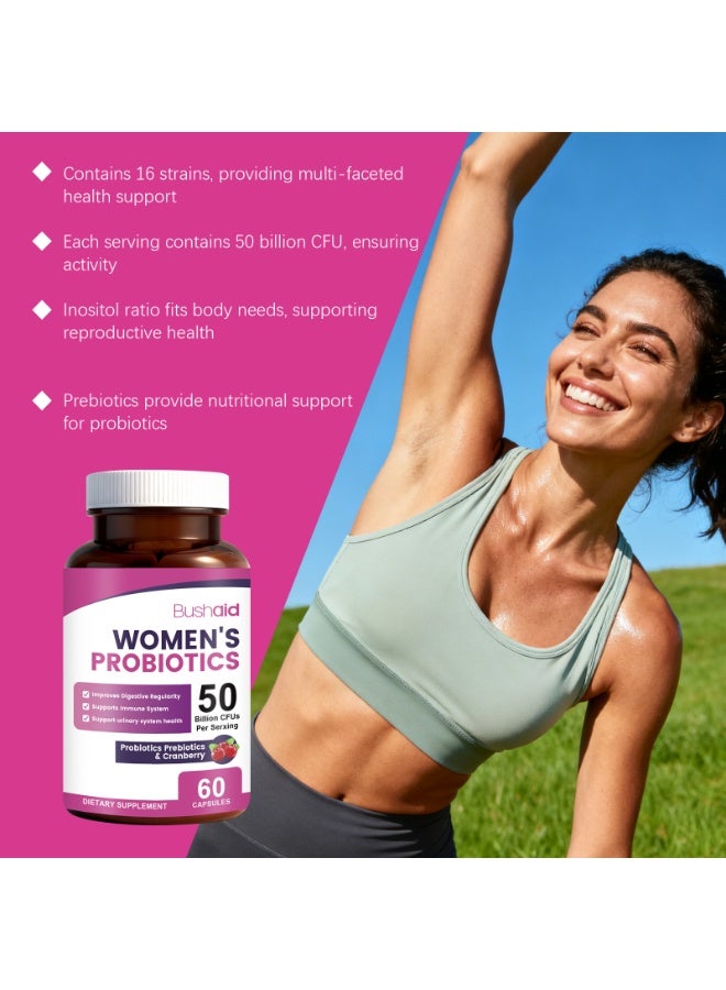Bushaid Women's Probiotic Capsules 60 Capsules - 50 Billion Live Bacteria + Cranberry for Gut Health - Image 5