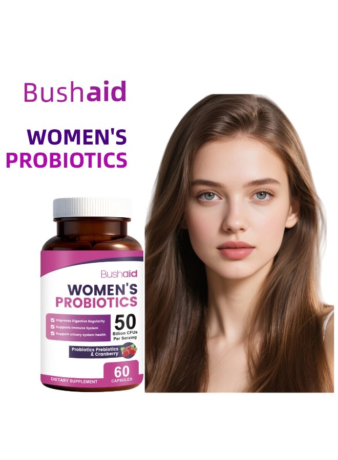 Bushaid Women's Probiotic Capsules 60 Capsules - 50 Billion Live Bacteria + Cranberry for Gut Health - Image 1