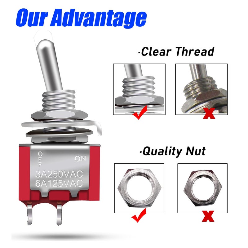 mxuteuk 8pcs SPST Mini Toggle Switch Miniature ON/Off Switch 2 Terminal 2 Position 6A 125V 3A 250V for DIY Car Dash Dashboard Electronic Equipment MTS-101 - Image 3