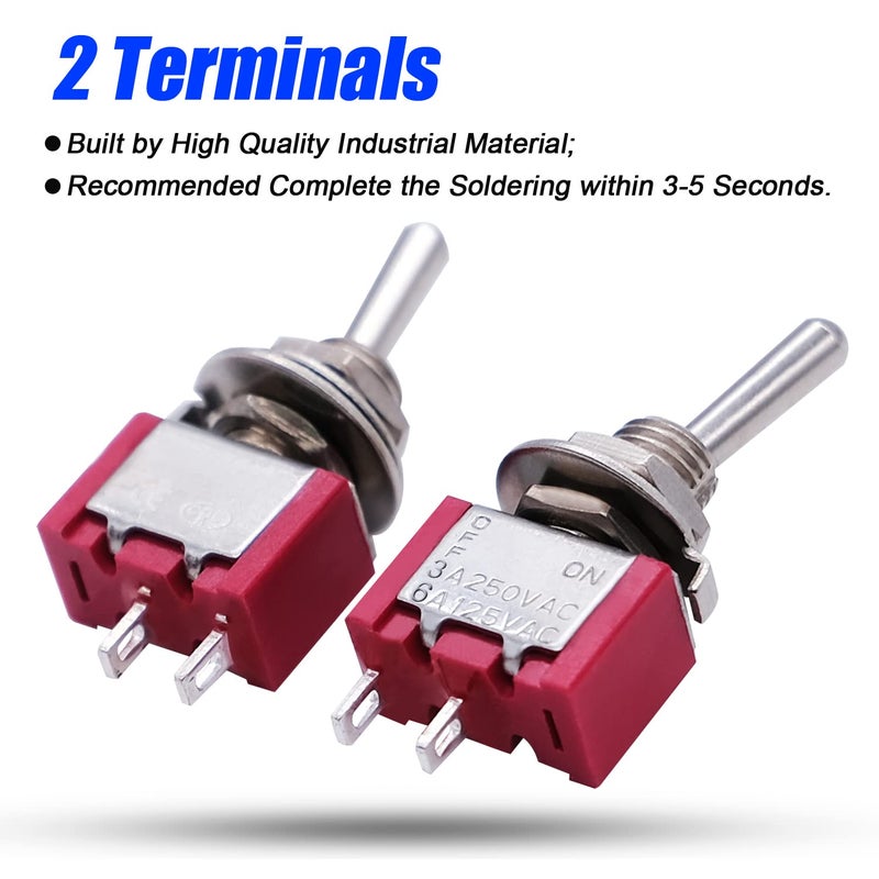mxuteuk 8pcs SPST Mini Toggle Switch Miniature ON/Off Switch 2 Terminal 2 Position 6A 125V 3A 250V for DIY Car Dash Dashboard Electronic Equipment MTS-101 - Image 5