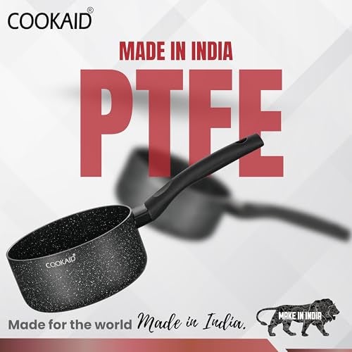 Cookaid Neo Glide Series Non Stick PTFE Sauce pan 16 cm| Aluminium Body| Non Stick PTFE| Gas & Induction Compatible| ISI Certified | 1.5 LTR - Black - Image 5