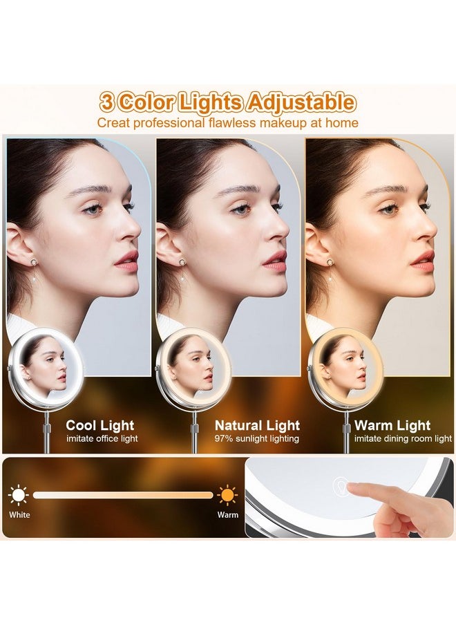 Miyoko - Lighted Makeup Mirror With Height Adjustable 8.5” Rechargeable Led Magnifying Mirror With 3 Dimmable Colors 1X 10X Double Sided Vanity Mirror With Lights 360° Rotation Touch Screen Makeup Mirror - Image 1