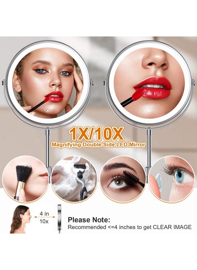 Miyoko - Lighted Makeup Mirror With Height Adjustable 8.5” Rechargeable Led Magnifying Mirror With 3 Dimmable Colors 1X 10X Double Sided Vanity Mirror With Lights 360° Rotation Touch Screen Makeup Mirror - Image 1
