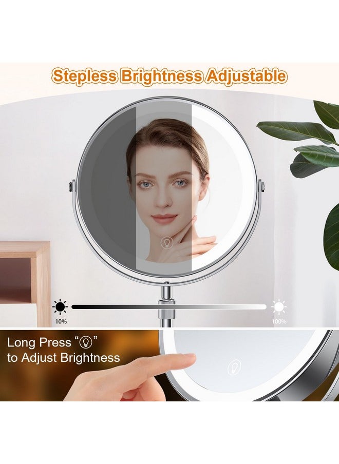 Miyoko - Lighted Makeup Mirror With Height Adjustable 8.5” Rechargeable Led Magnifying Mirror With 3 Dimmable Colors 1X 10X Double Sided Vanity Mirror With Lights 360° Rotation Touch Screen Makeup Mirror - Image 1