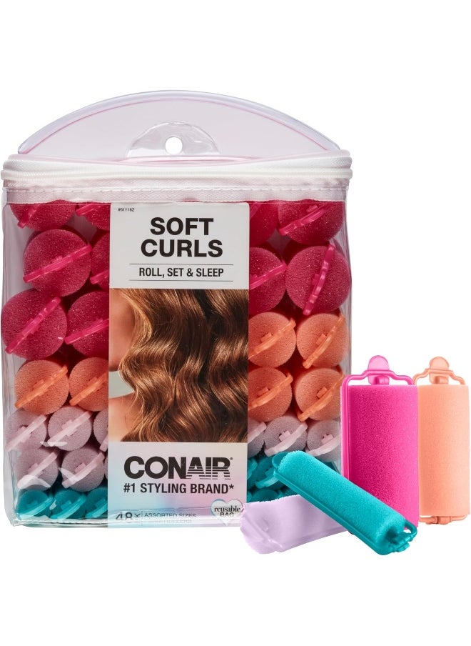 CONAIR Foam Hair Rollers - 48 Count, Assorted Colors - Heatless Curls, Overnight Curls, Foam Rollers With Storage Case  - Image 1