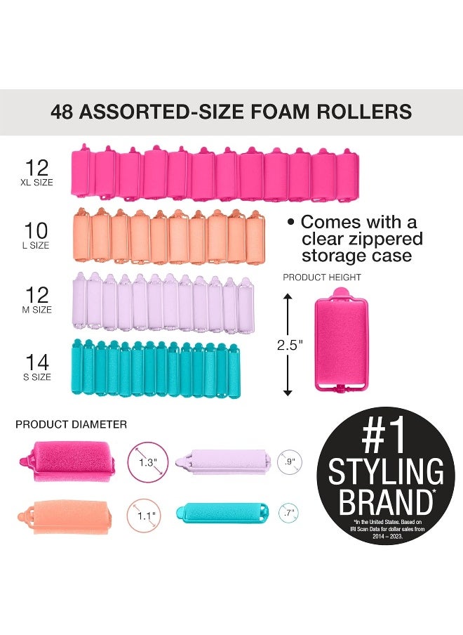 CONAIR Foam Hair Rollers - 48 Count, Assorted Colors - Heatless Curls, Overnight Curls, Foam Rollers With Storage Case  - Image 2