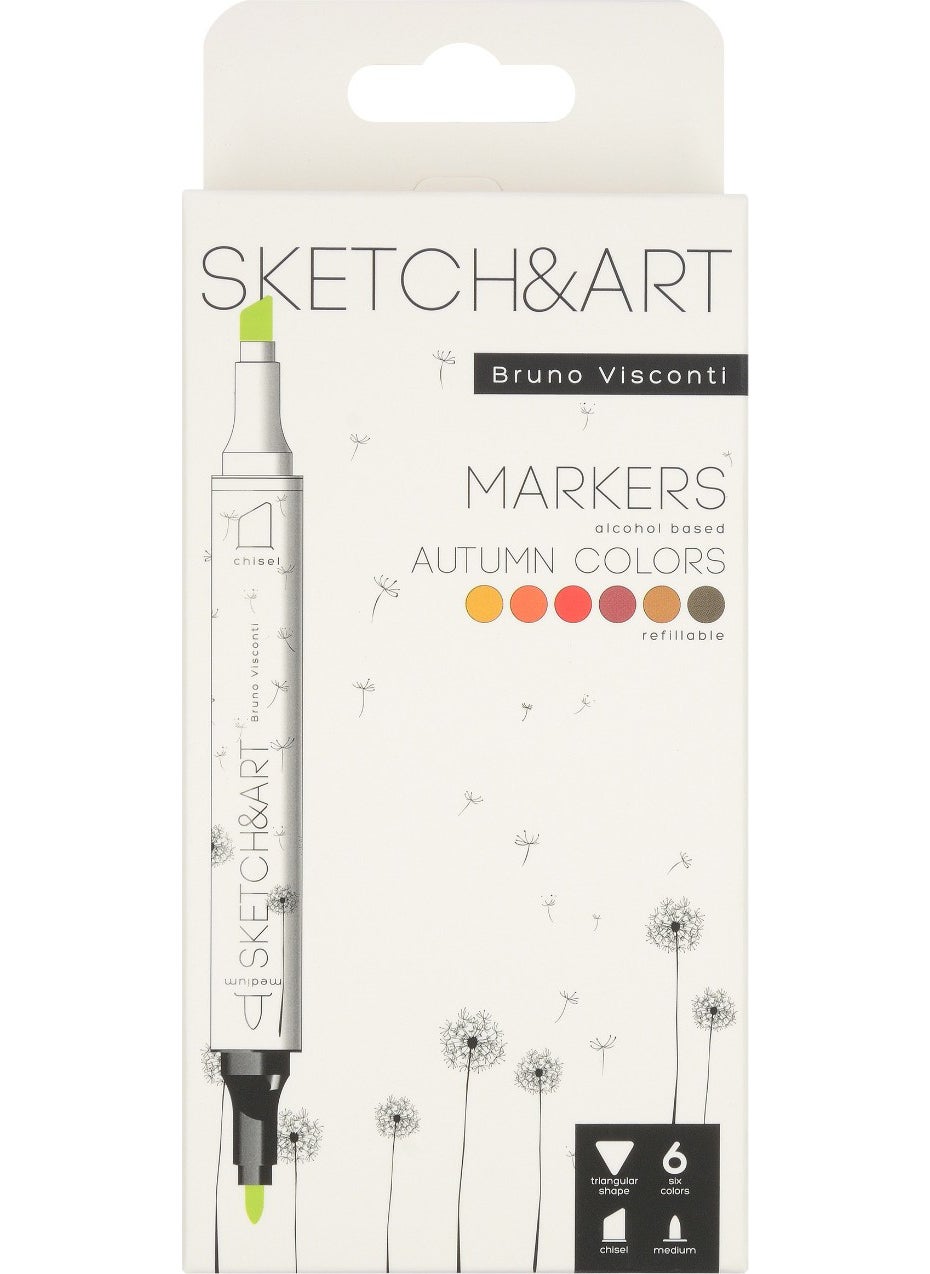 Bruno Visconti - 'Sketch Art' Double Sided Markers 6 Colors Autumn - Image 1