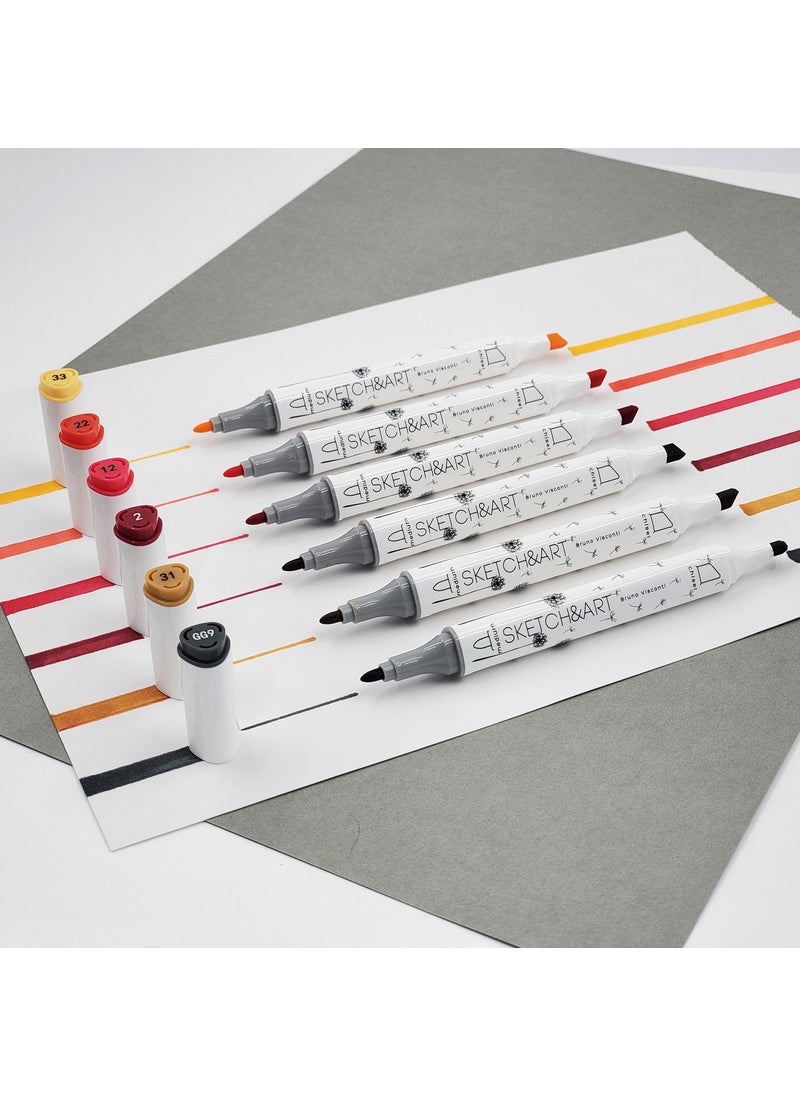 Bruno Visconti - 'Sketch Art' Double Sided Markers 6 Colors Autumn - Image 1