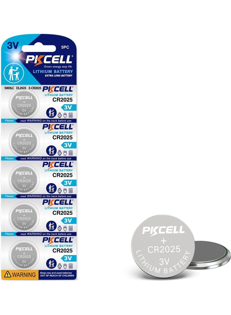 PKCELL CR 2025 Batteries CR2025 3V Lithium Battery (5-Pack) - Image 1