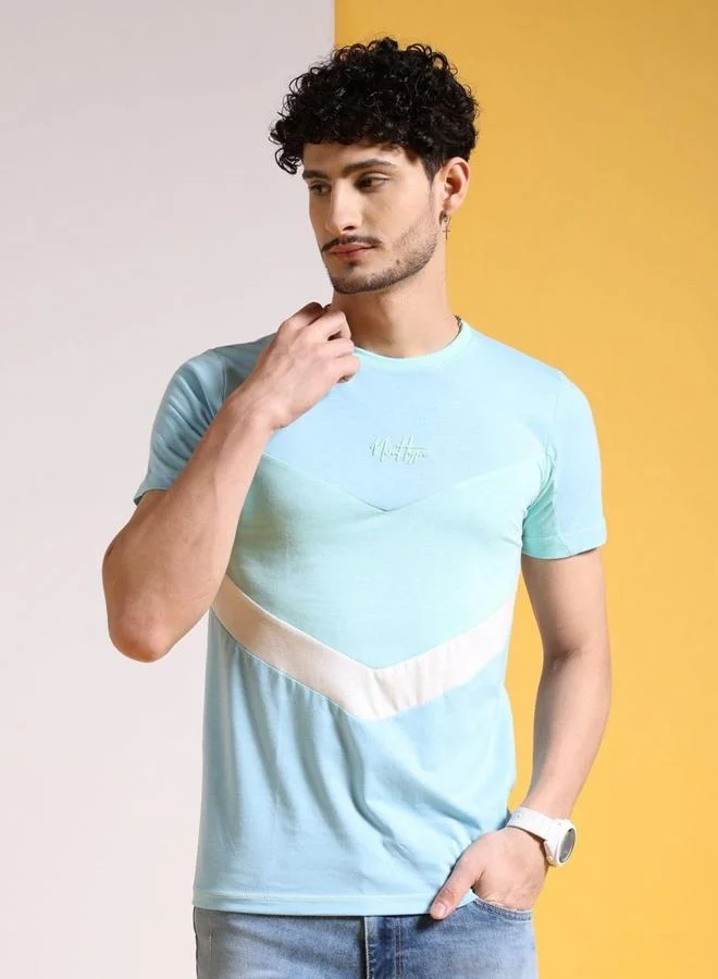 The Indian Garage Co The Indian Garage Co Men Blue Color Block Slim Fit T-Shirt