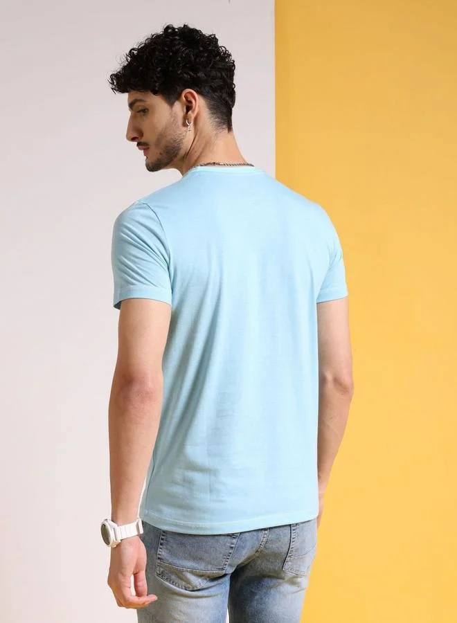The Indian Garage Co The Indian Garage Co Men Blue Color Block Slim Fit T-Shirt