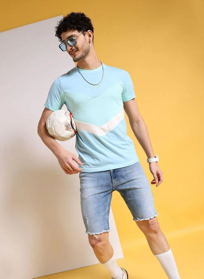 The Indian Garage Co The Indian Garage Co Men Blue Color Block Slim Fit T-Shirt