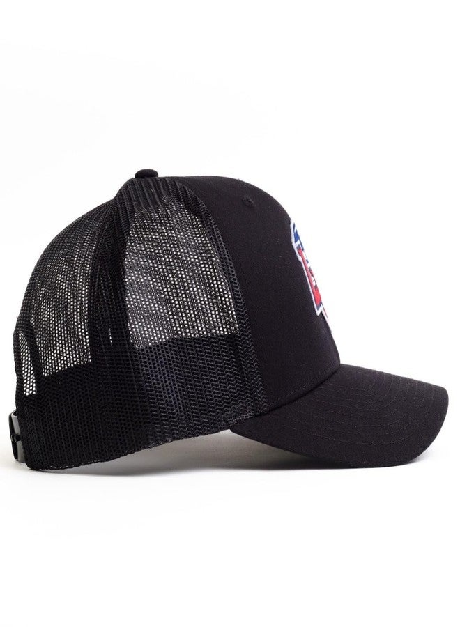 Nudge Printing Liberty Hat LU Flames Trucker Hat Adjustable Snapback Liberty University Embroidered Patch Mens Baseball Cap (Black Front with Black Mesh) - Image 4