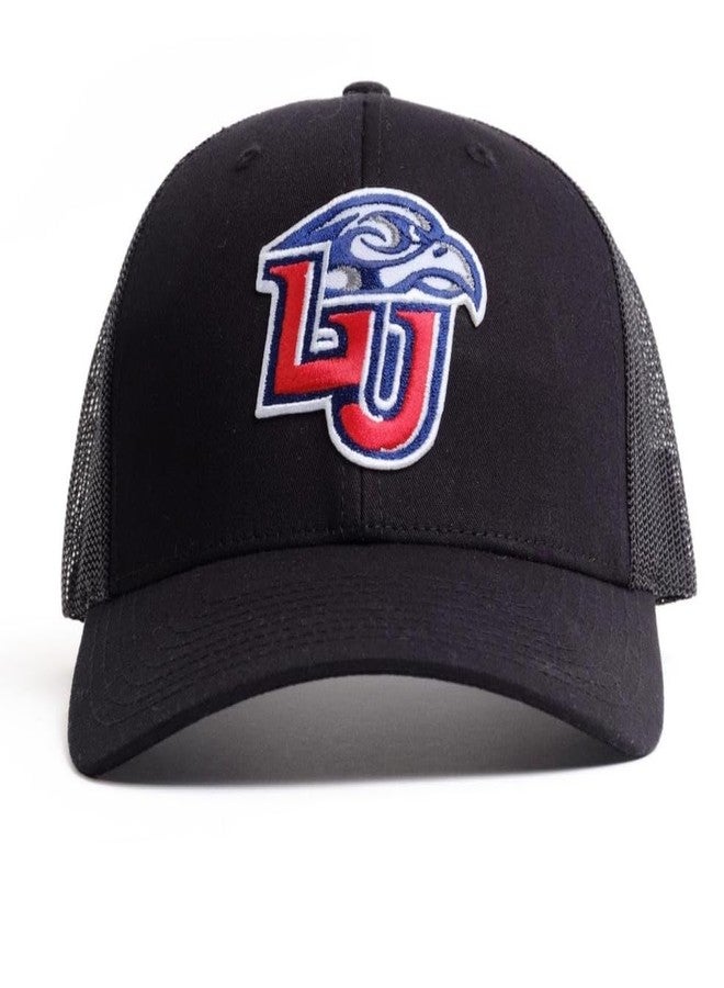 Nudge Printing Liberty Hat LU Flames Trucker Hat Adjustable Snapback Liberty University Embroidered Patch Mens Baseball Cap (Black Front with Black Mesh) - Image 1