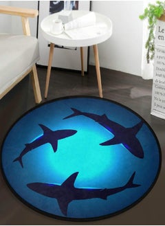 Vdsrup Vdsrup Cute Animal Sharks Doormat Shark Blue Ocean Round Floor Mat Non Slip Absorbent Carpet Yoga Rug for Entryway Bedroom Living Room Sofa Home Decor  - Image 3