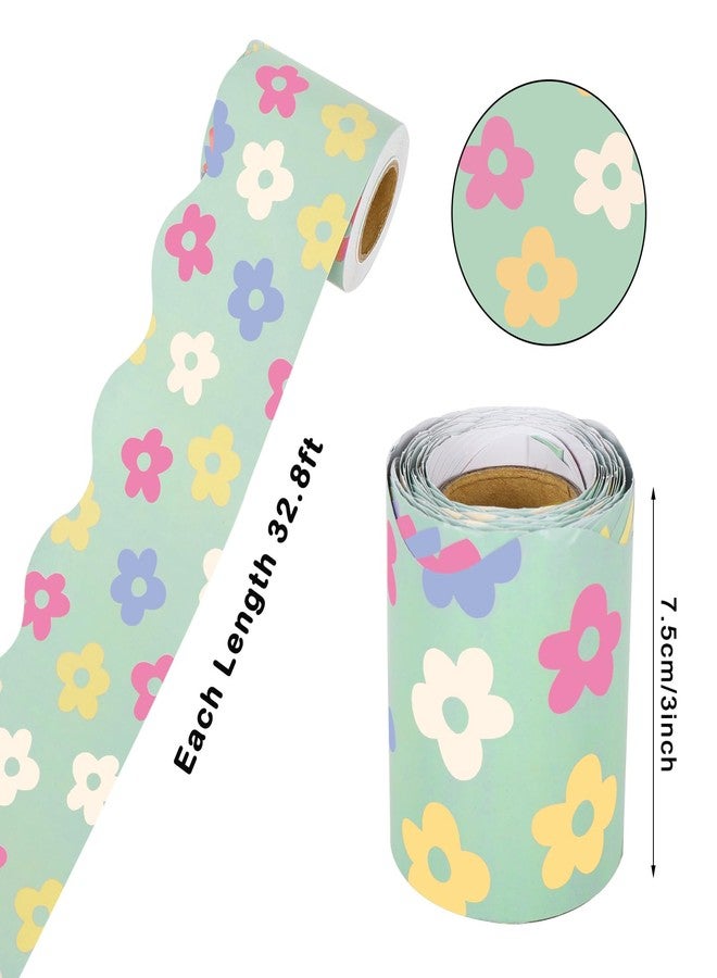 Whaline 196.8ft Pastel Boho Bulletin Board Borders Daisy Flower Checkered Groovy Die-Cut Rolled Board Trim for School Classroom Office Chalkboard, 6 Rolls - Image 2