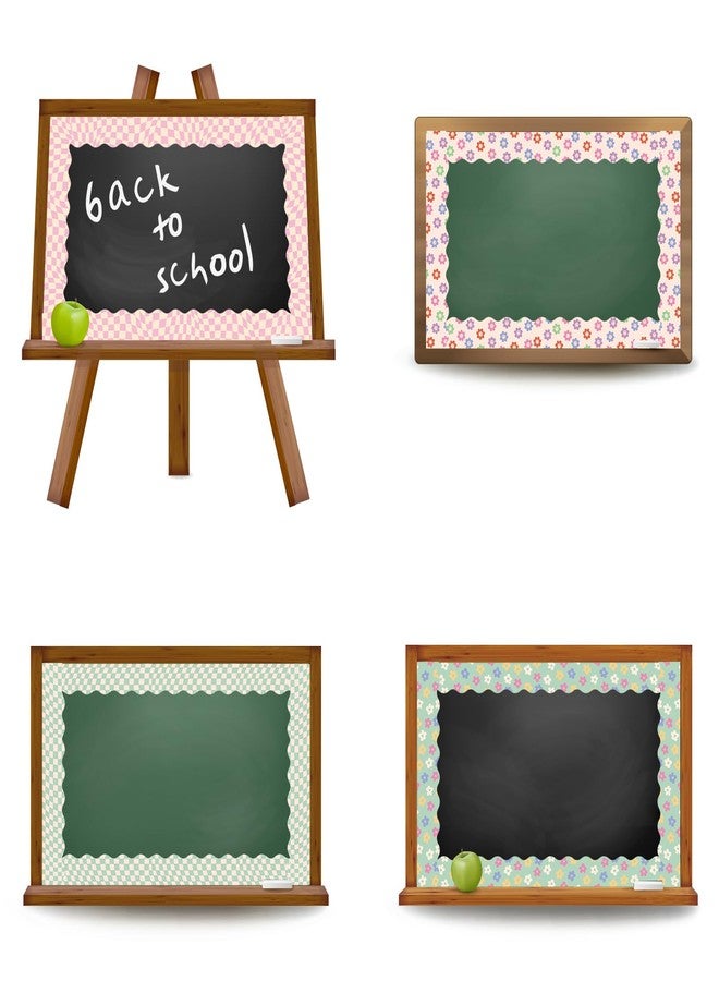 Whaline 196.8ft Pastel Boho Bulletin Board Borders Daisy Flower Checkered Groovy Die-Cut Rolled Board Trim for School Classroom Office Chalkboard, 6 Rolls - Image 3