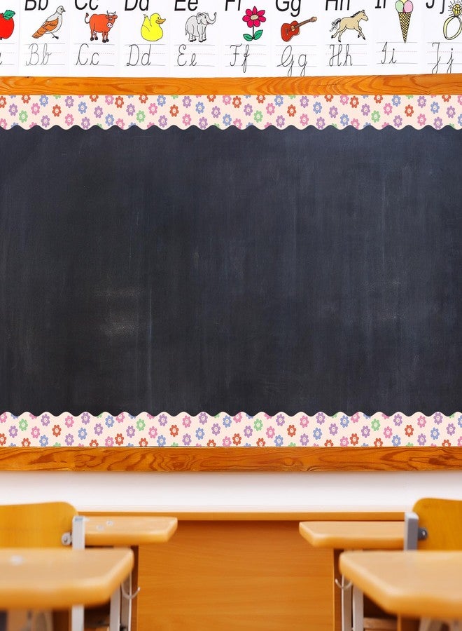 Whaline 196.8ft Pastel Boho Bulletin Board Borders Daisy Flower Checkered Groovy Die-Cut Rolled Board Trim for School Classroom Office Chalkboard, 6 Rolls - Image 4