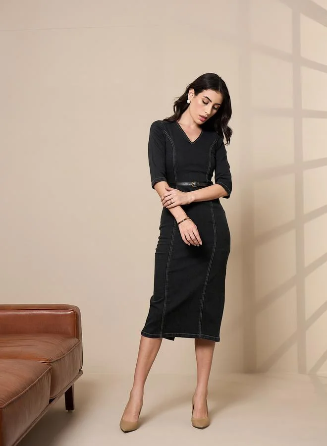 SASSAFRAS Denim Sheath Dress