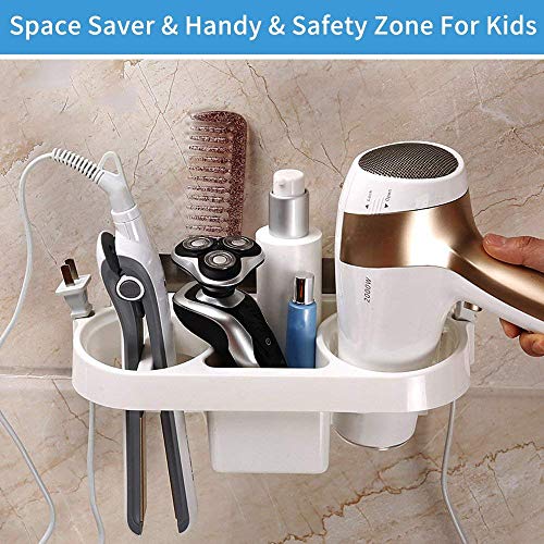 GREEYA Plastic Wall Mounted Hair Dryer Holder | No Drilling Adhesive Styling Tool Organizer | Multi-Functional Space Saving Storage Bathroom - Image 5