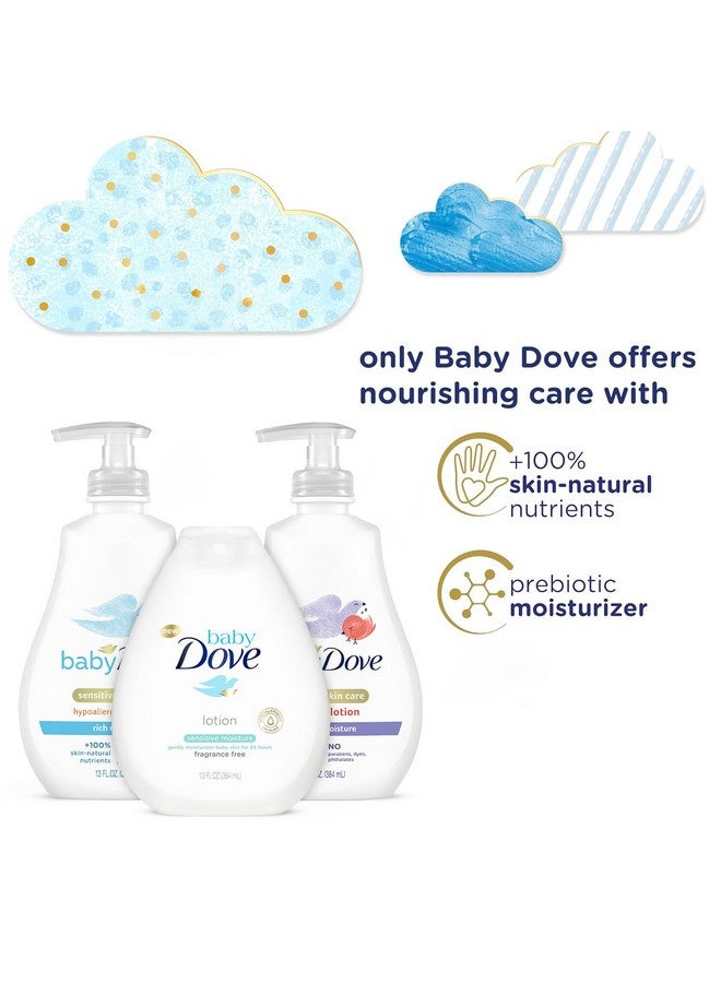 Dove Baby Lotion Sensitive Skin Care Bundle - Ultra-Gentle Face & Body Lotions for Newborns & Infants, 2 Hypoallergenic Scents, 1 Fragrance-Free, 13 Oz Ea - Image 2