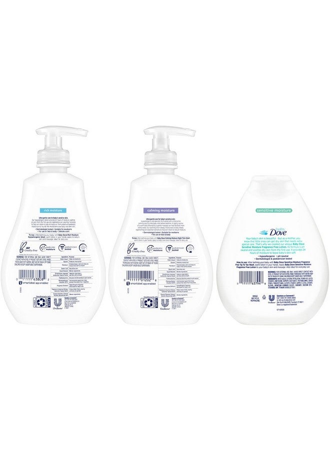 Dove Baby Lotion Sensitive Skin Care Bundle - Ultra-Gentle Face & Body Lotions for Newborns & Infants, 2 Hypoallergenic Scents, 1 Fragrance-Free, 13 Oz Ea - Image 1