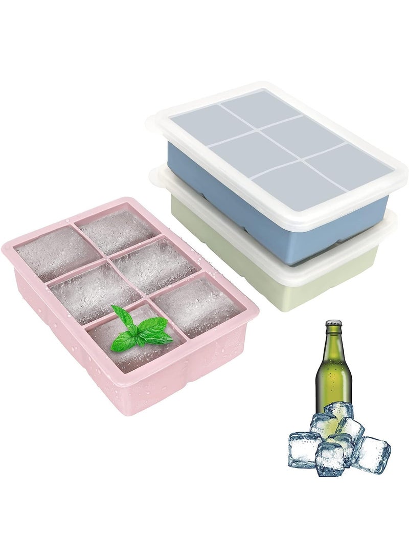 HOOJO® 3-Pack Silicone Ice Cube Tray Set with Lids – Large 1.9" Cubes – Food-Grade Material, BPA-Free – Easy Release Ice Moulds for Whiskey, Cocktails, Juice – Reusable Freezer Trays - Image 1