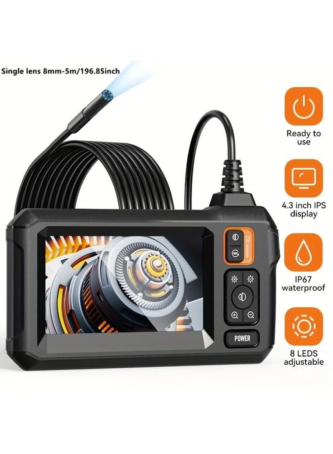 Orange 4.3 Inch IPS LCD Industrial Endoscope Camera 8mm IP67 Waterproof 2000mAh Battery - Image 1