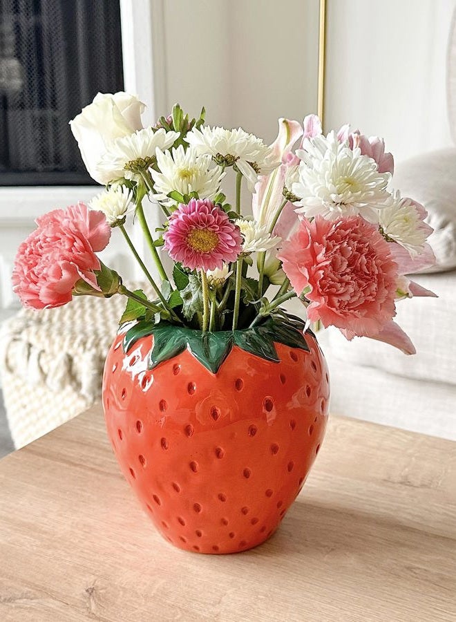 ban.do Vintage Inspired Decorative Ceramic Vase, Unique Home/Kitchen/Office Accent Decor, Strawberry Fields - Image 4