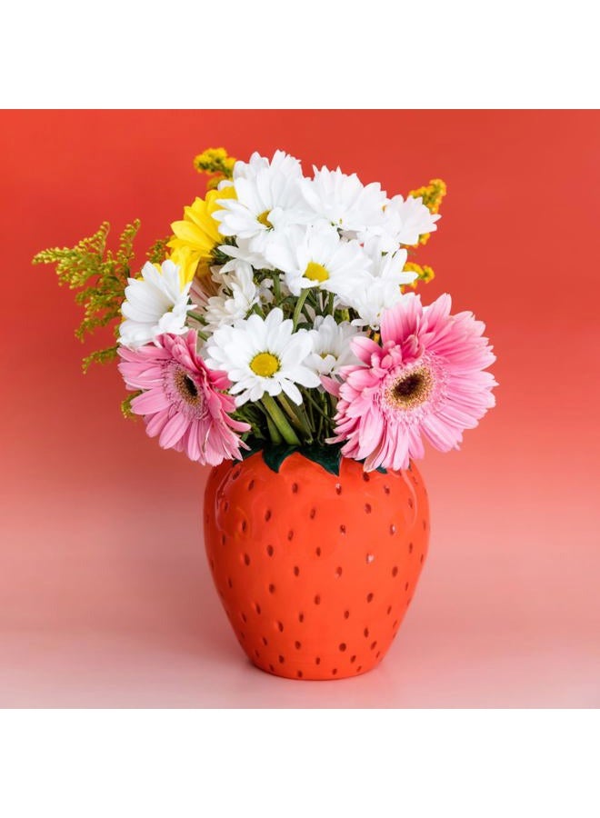 ban.do Vintage Inspired Decorative Ceramic Vase, Unique Home/Kitchen/Office Accent Decor, Strawberry Fields - Image 3