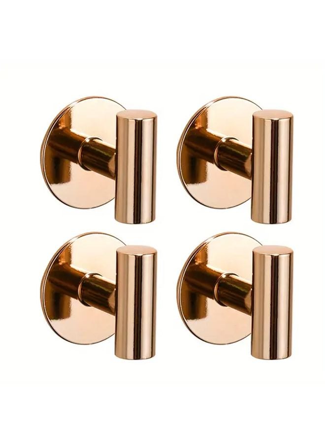 Rose Golden Self Adhesive Waterproof Hooks 4 Pack For Wall Closet Towel Coat - Image 1