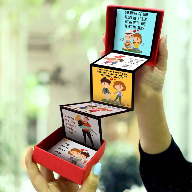 exciting Lives صندوق هدايا رومانسي مع رسائل حب منبثقة - هدية رومانسية مثالية لحبيبتك، حبيبك - هدية لعيد الميلاد، الذكرى السنوية - لحبيبتك، حبيبك، زوجك، زوجتك، صديقك - 8 × 8 × 2.5 سم - Image 1