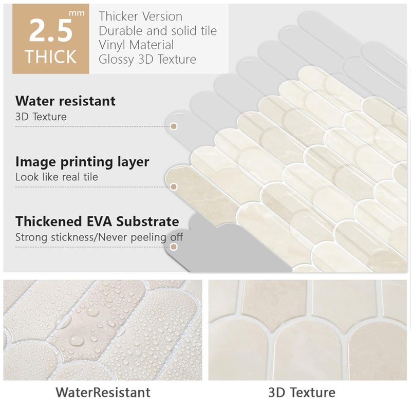 DULEIXUFHEE Peel and Stick Backsplash for Kitchen, 10-Sheet Backsplash for Kitchen Wall 3D Self Adhesive Peel and Stick Tile 12''x12'' Vinyl Backsplash Renter Friendly Waterproof for Walls, Beige - Image 4