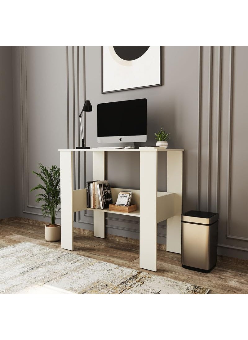 homeeasy Engineered Wood Study Table Multipurpose Computer Desk with Drawer Shelves for Home Office Bedroom 81 x 56 x 105 cm
