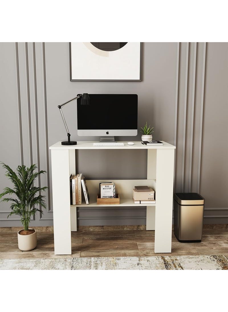 homeeasy Engineered Wood Study Table Multipurpose Computer Desk with Drawer Shelves for Home Office Bedroom 81 x 56 x 105 cm