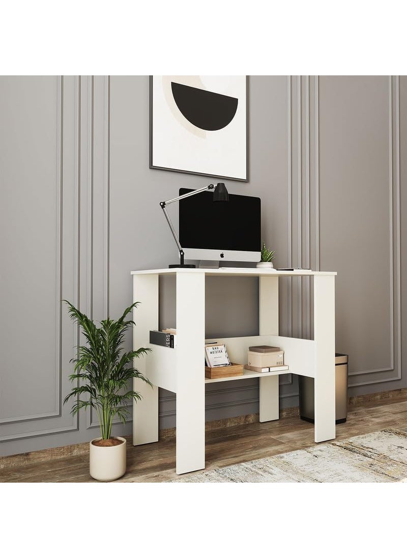homeeasy Engineered Wood Study Table Multipurpose Computer Desk with Drawer Shelves for Home Office Bedroom 81 x 56 x 105 cm