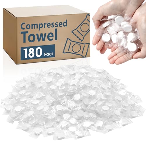 NUITPY 180 PCS Compressed Towel Mini Compressed Towel Tablets Disposable Compressed Face Towels Camping Towel Portable Bulk Compressed Coin Tissues for Home Travel Outdoor Sports - Image 1